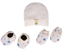 New Born Baby Cap Mitten Booties Set – Pack of 3 Mix Design