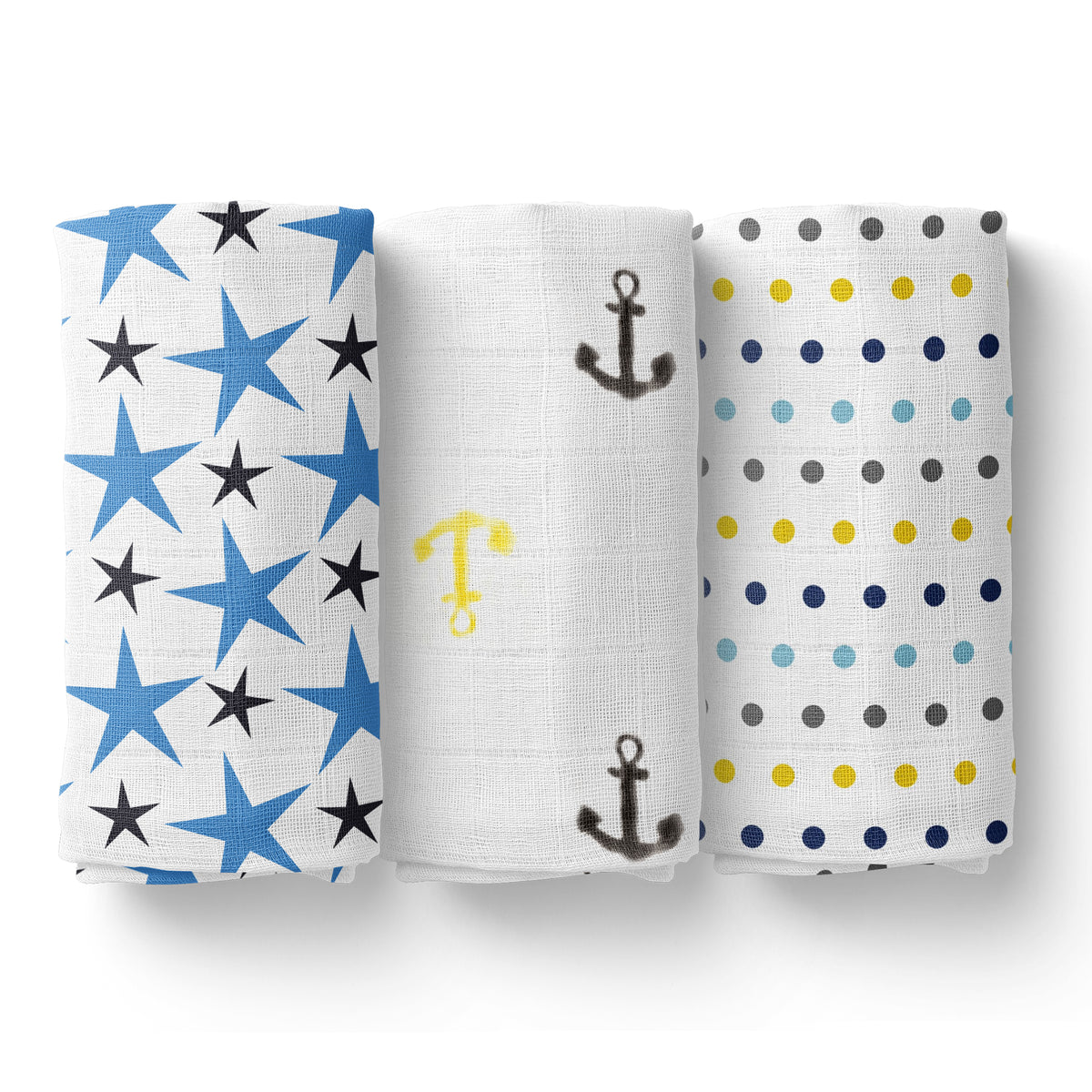 Baby Muslin Cloth Swaddle - 0-12 Months - Pack of 3 - Anchor Dot Star