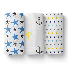 Baby Muslin Cloth Swaddle - 0-12 Months - Pack of 3 - Anchor Dot Star