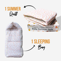Moms Home Baby Unisex Organic Cotton 1 Muslin Sleeping Bed, 1 AC Quilt, 0-12M - Pink Heart