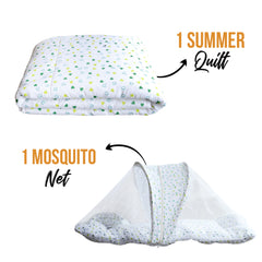 Moms Home Baby Unisex Organic Cotton Mosquito Net & Quilt Combo , 0-3Y - 2 Items