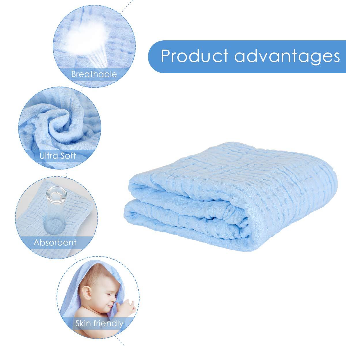 Baby Super Soft Absorbent Muslin 6 Layer wash Towel-100X100 CM-(0-3 Years)- Blue