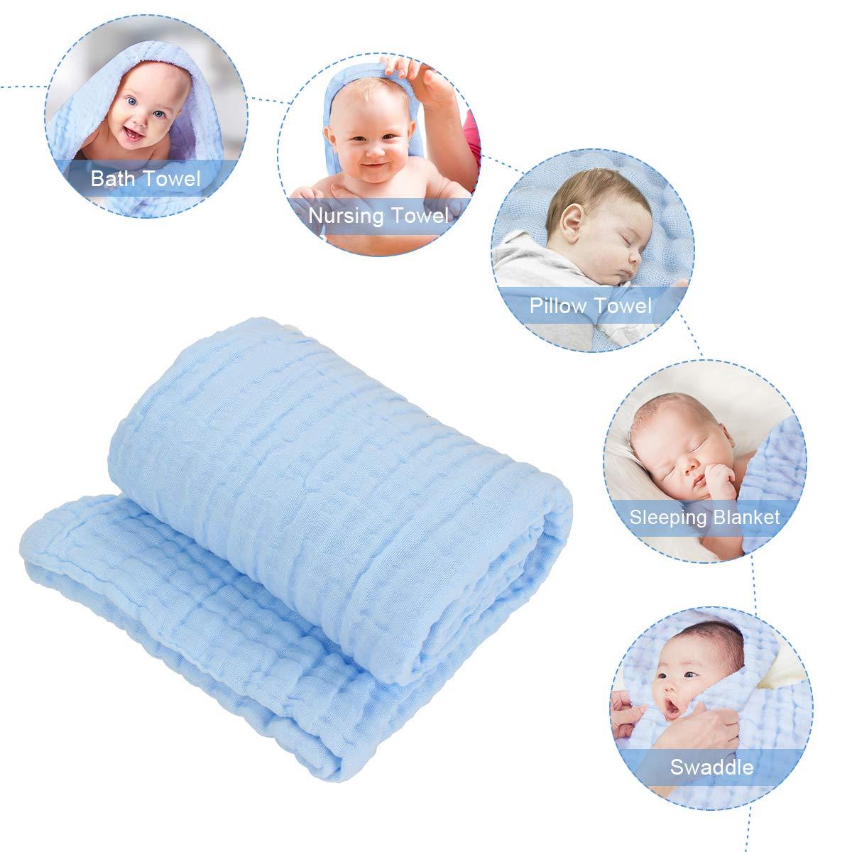 Baby Super Soft Absorbent Muslin 6 Layer wash Towel-100X100 CM-(0-3 Years)- Blue