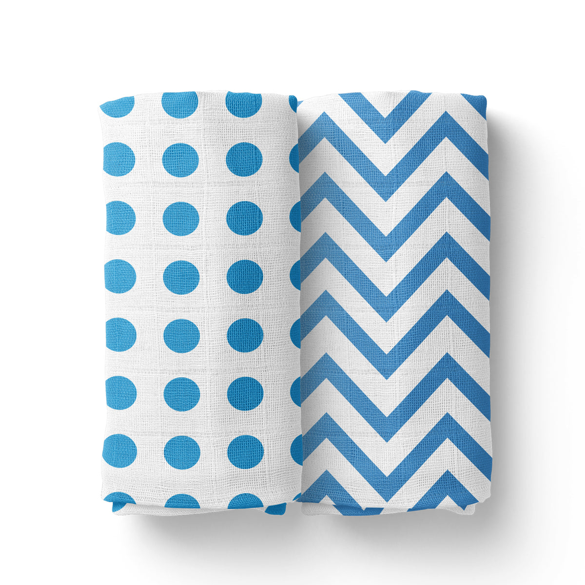 Mom's Home Organic Baby Muslin Swaddle - 0-12 Months - Pack of 2 - ZigZag &amp; Polka Dot -Blue