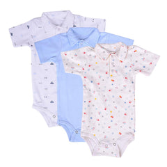 Baby's Organic Cotton T-Shirt Bodysuit with Dot, Car, Blue (Multicolour, 3-6 Months) - Pack of 3