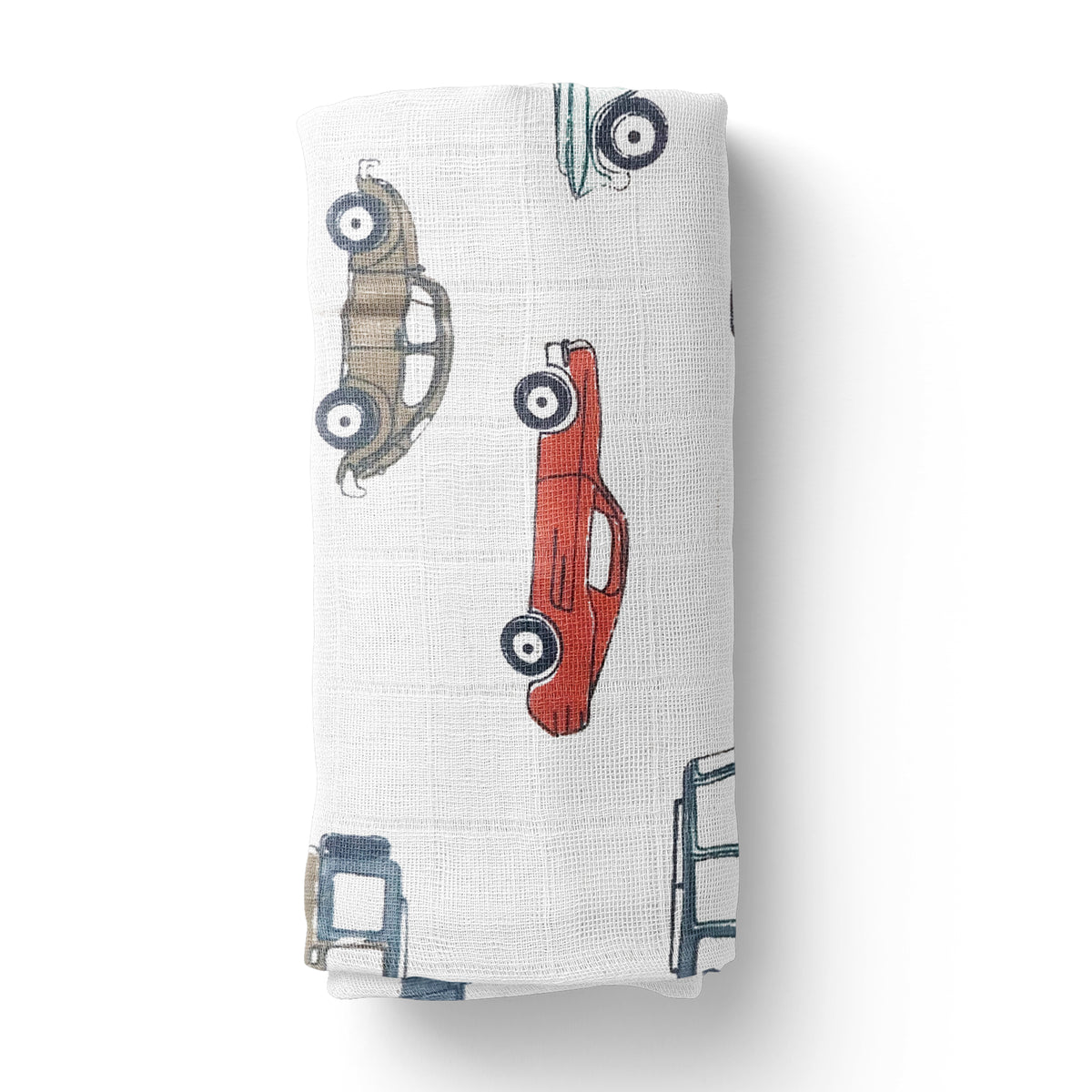 Baby Organic cotton Muslin Swaddle -0-18 Months - 112X112 cm-  Car Print