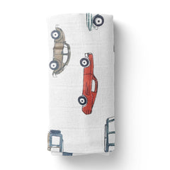Baby Organic cotton Muslin Swaddle -0-18 Months - 112X112 cm-  Car Print