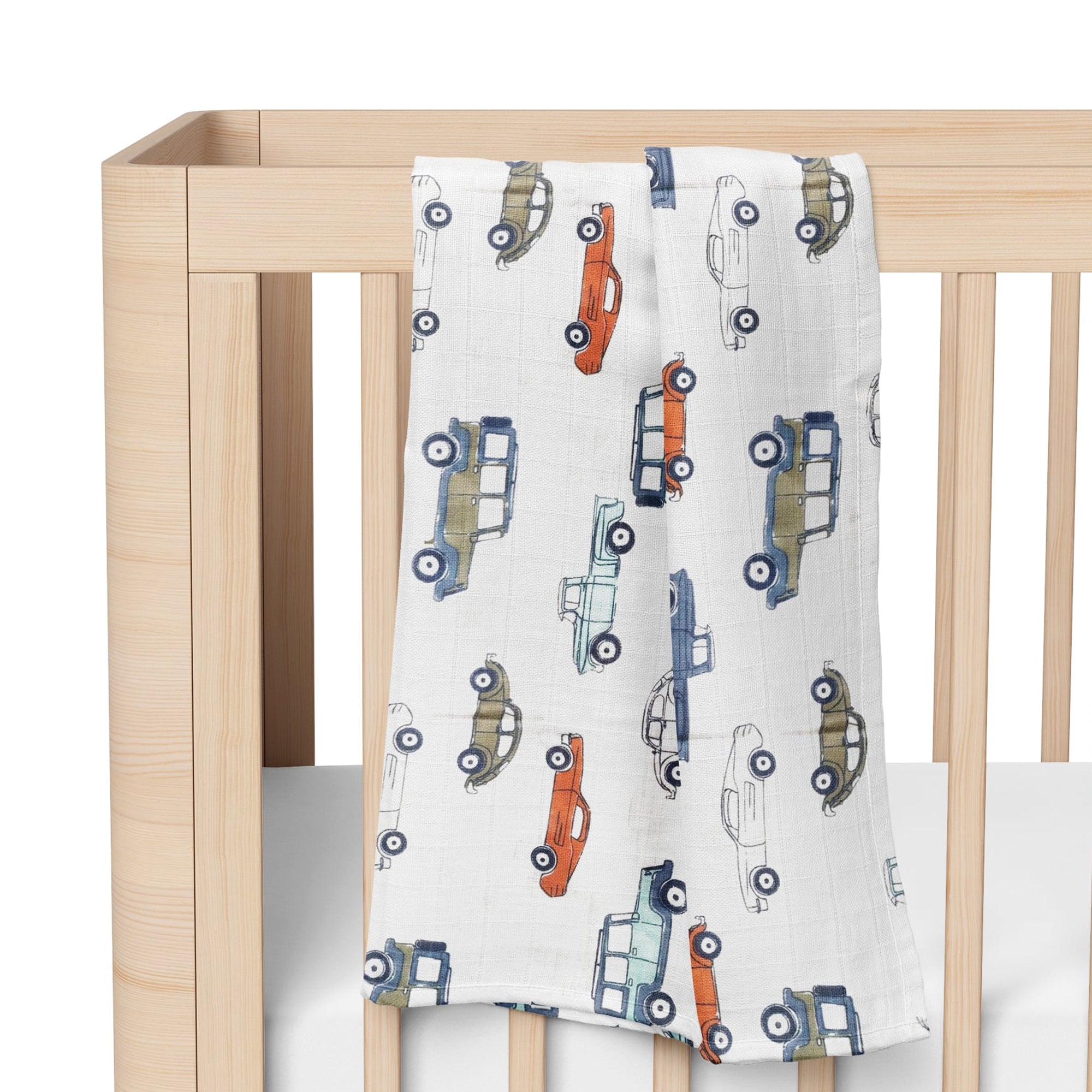 Baby Organic cotton Muslin Swaddle -0-18 Months - 112X112 cm- Pack of 2-  Light Blue & Car Print