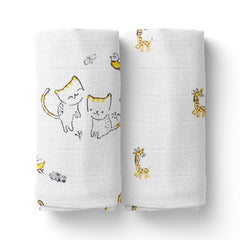 Baby Muslin Swaddle - 100x100 cm  - Pack of 2 - Cat & Giraffe