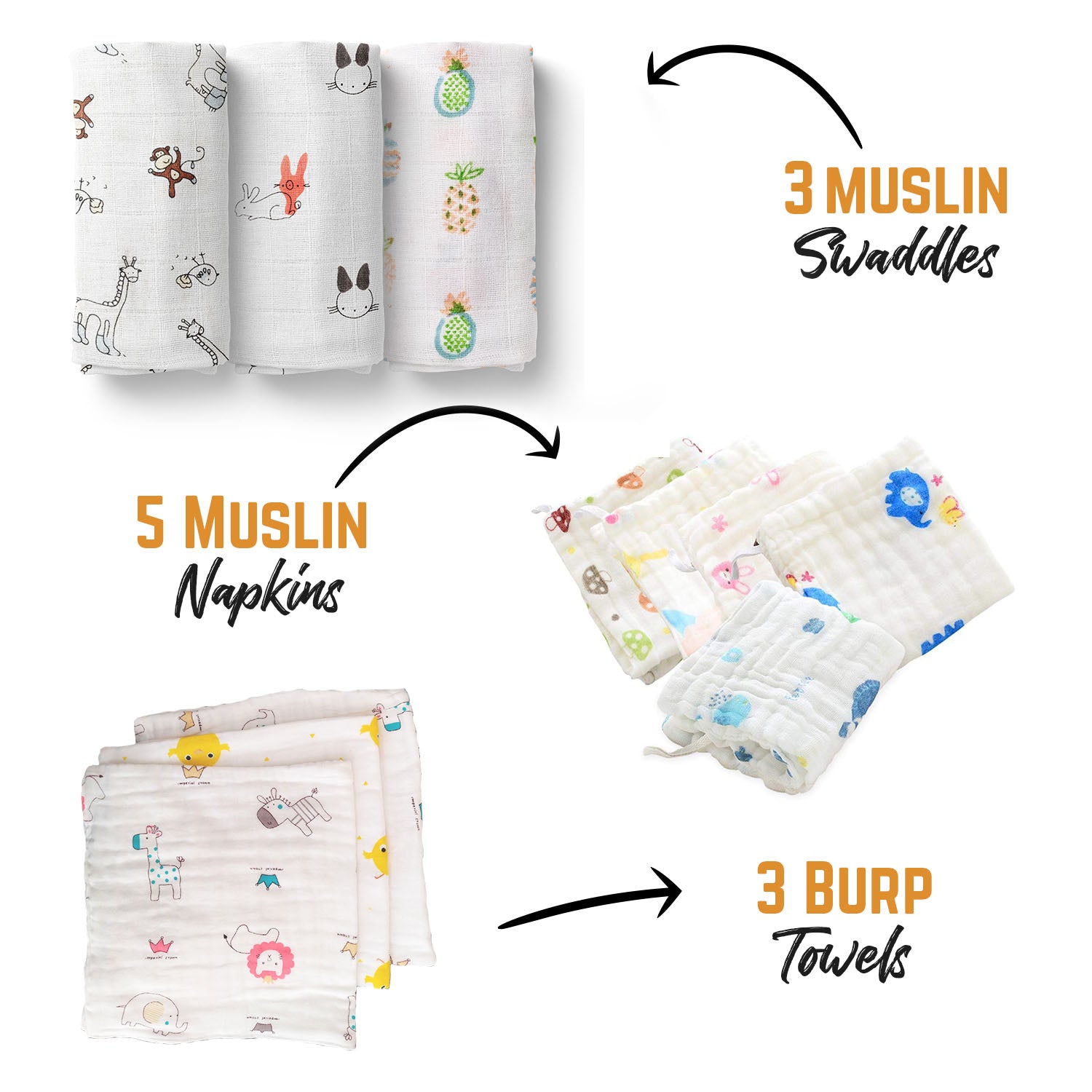 All Muslin Nursing and Bedding Gift set ( 18 items)