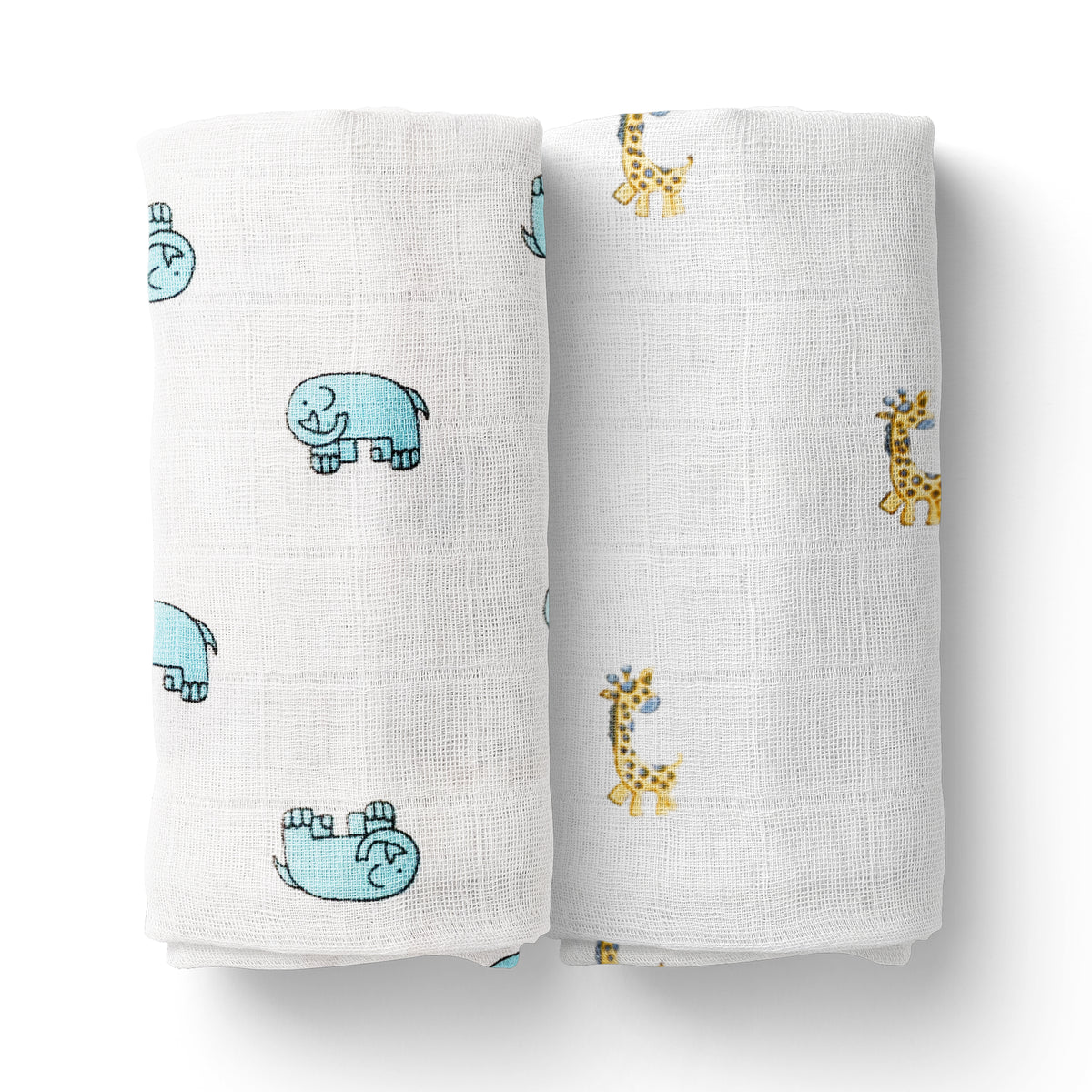 Baby Muslin Swaddle - 100x100 cm  - Pack of 2 - Cute Elephant and Giraffe