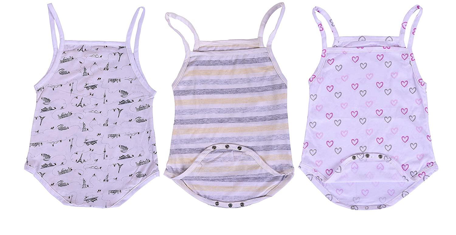 Baby Girls Sleeveless Vest (Multicolour, Mix Designs, 0-3 Months) -Pack of 3