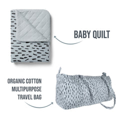 Baby Gift set - 1 Organic cotton Multipurpose Travel Bag and 1 Baby Quilt -Blue