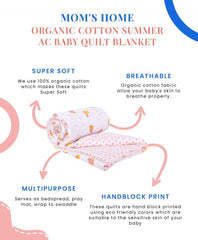 Organic Cotton Baby Gift Pack - Pack of 3 Muslin( Mix Designs) and 1 Organic Cotton Quilted Blanket