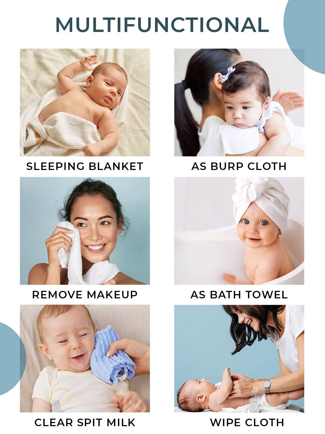 Baby Muslin 6 Layer Wash Towel- 100X100 CM - (0-3 Years) and Pack of 5 Napkins