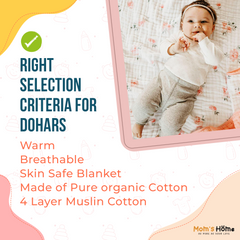 Moms Home Baby Unisex Organic Cotton 1 Front Open Sleeping Bed, 1 Muslin Dohar, 0-12M- Pink