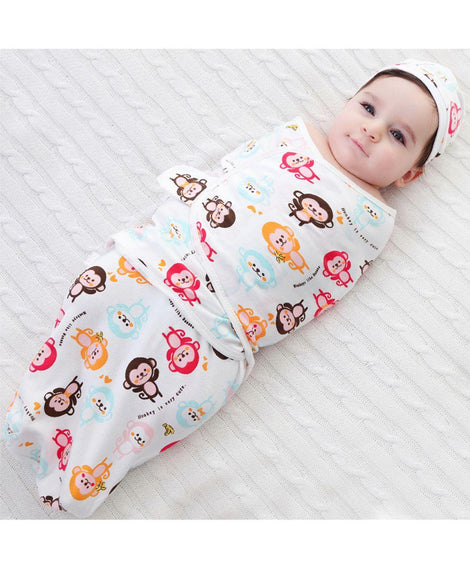 Baby Swaddle Adjustable Infant Wrap In White Color Monkey Style main image 0