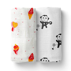 Baby Organic Cotton Muslin Cloth Swaddle - 0-12 Months - 100x100 cm  - Pack of 2