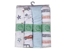Baby Organic Cotton Muslin Quilt and Pack of 4 Muslin Swaddles Combo- 0-2 Years- 112*112 cms-Car Print