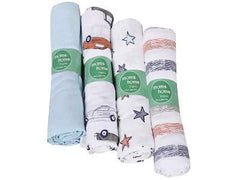 Baby Organic Cotton Muslin Quilt and Pack of 4 Muslin Swaddles Combo- 0-2 Years- 112*112 cms-Car Print