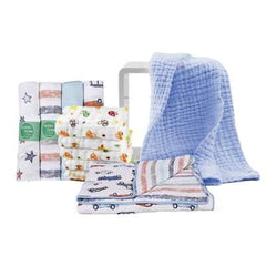 Baby Muslin Essentials Gift Set of 11 Items- Mix Designs