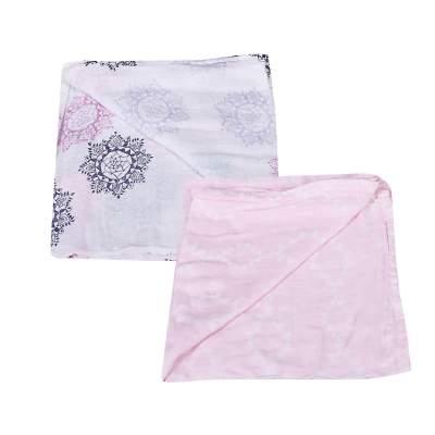 Baby Organic cotton Muslin Swaddle -0-18 Months - 112X112 cm- Pack of 2- Pink &amp; Flower Print