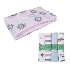 Baby Organic Cotton Muslin Quilt and Pack of 4 Muslin Swaddles Combo- 0-2 Years- 112*112 cms-Flower Print