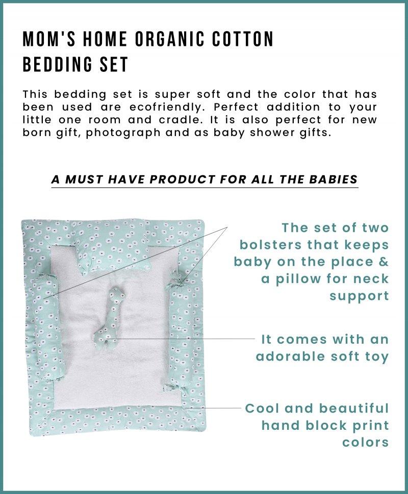 Baby Bedding Gift Set -(0-12 Months ) - 1 Mattress, 2 Bolster, 1 Pillow,1 Soft Toy-Green