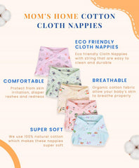 Baby Boy and Baby Girl Printed Cotton Cushioned Nappies Combo - Pack of 5 (6-12 Months) Lagrge Size