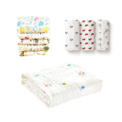 Baby Gift Pack - Pack of 3 Muslin Swaddle,1 Muslin 6 Layer Blanket and Pack of 5 Muslin Square napkins (All Mix designs)
