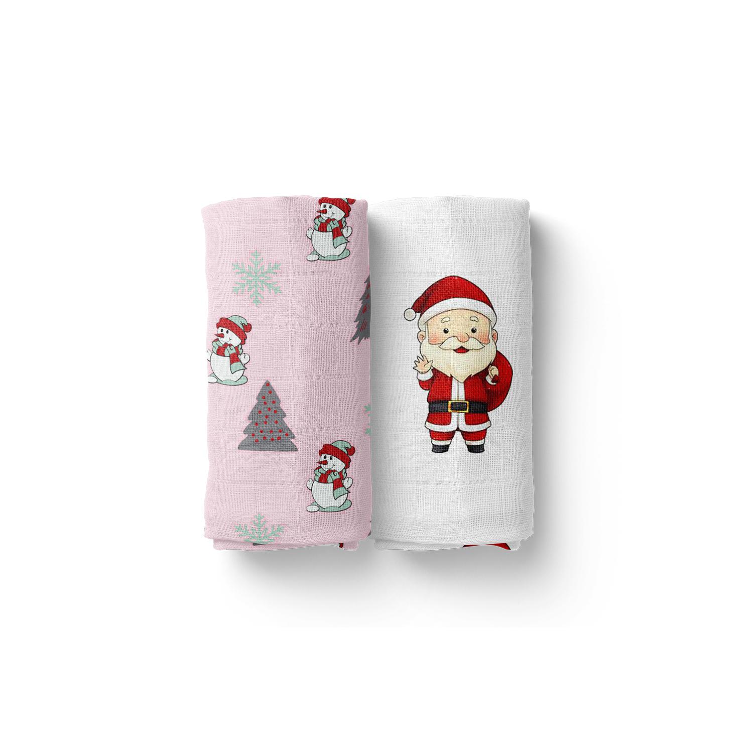 Baby Muslin Swaddle - 100x100 cm  - Pack of 2 - Santa and Snowman