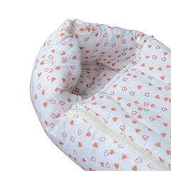 Baby Organic Cotton Muslin Sleeping cum carrying Nest Bag- Red Heart- 0-8 Months