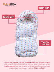 Moms Home Baby Unisex Organic Cotton 1 Muslin Sleeping Bed, 1 AC Quilt, 0-12M - Polka Dot