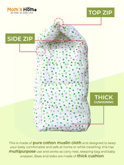 Moms Home Baby Unisex Organic Cotton 1 Muslin Sleeping Bed, 1 AC Quilt, 0-12M - Green Heart