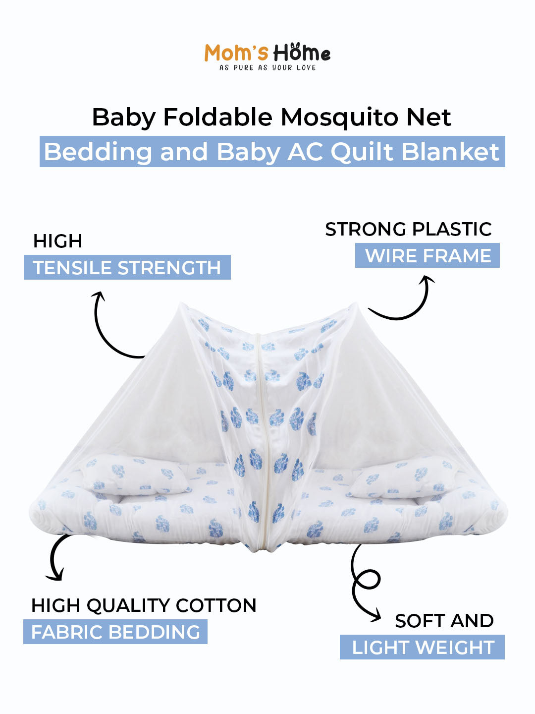 Moms Home Baby Unisex Organic Cotton Mosquito Net & Sleeping Bed Combo , 0-12m - 2 Items