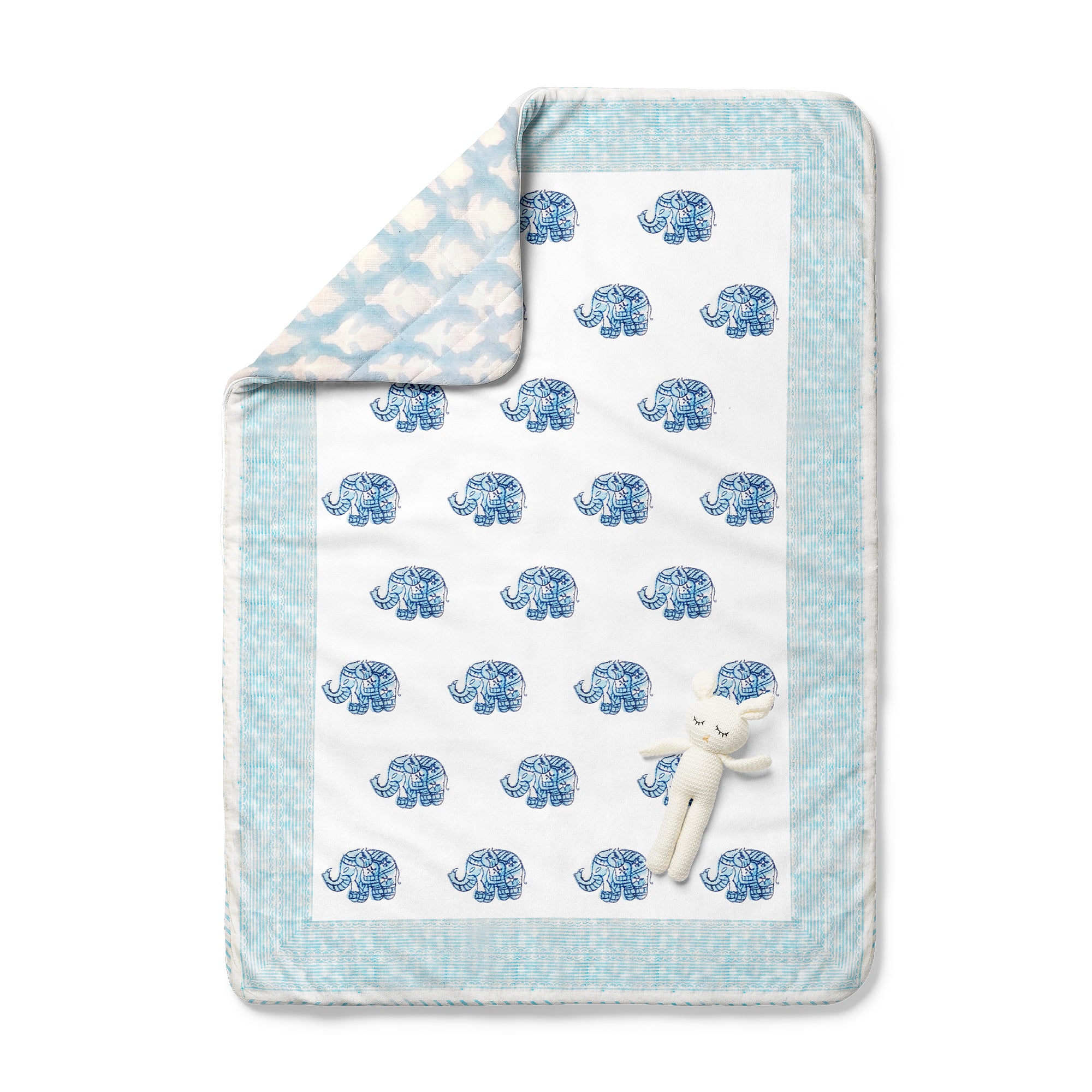 Baby Quilt - Elephant Print- Blue- 0-5 Years - 100*150* 5 Cms