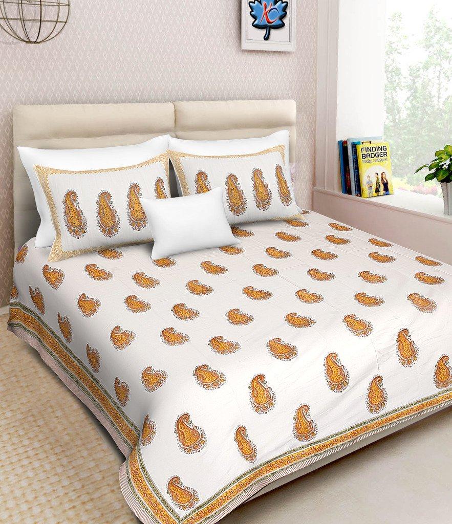 Double Bedsheet with 2 Pillow Covers - Yellow Shell