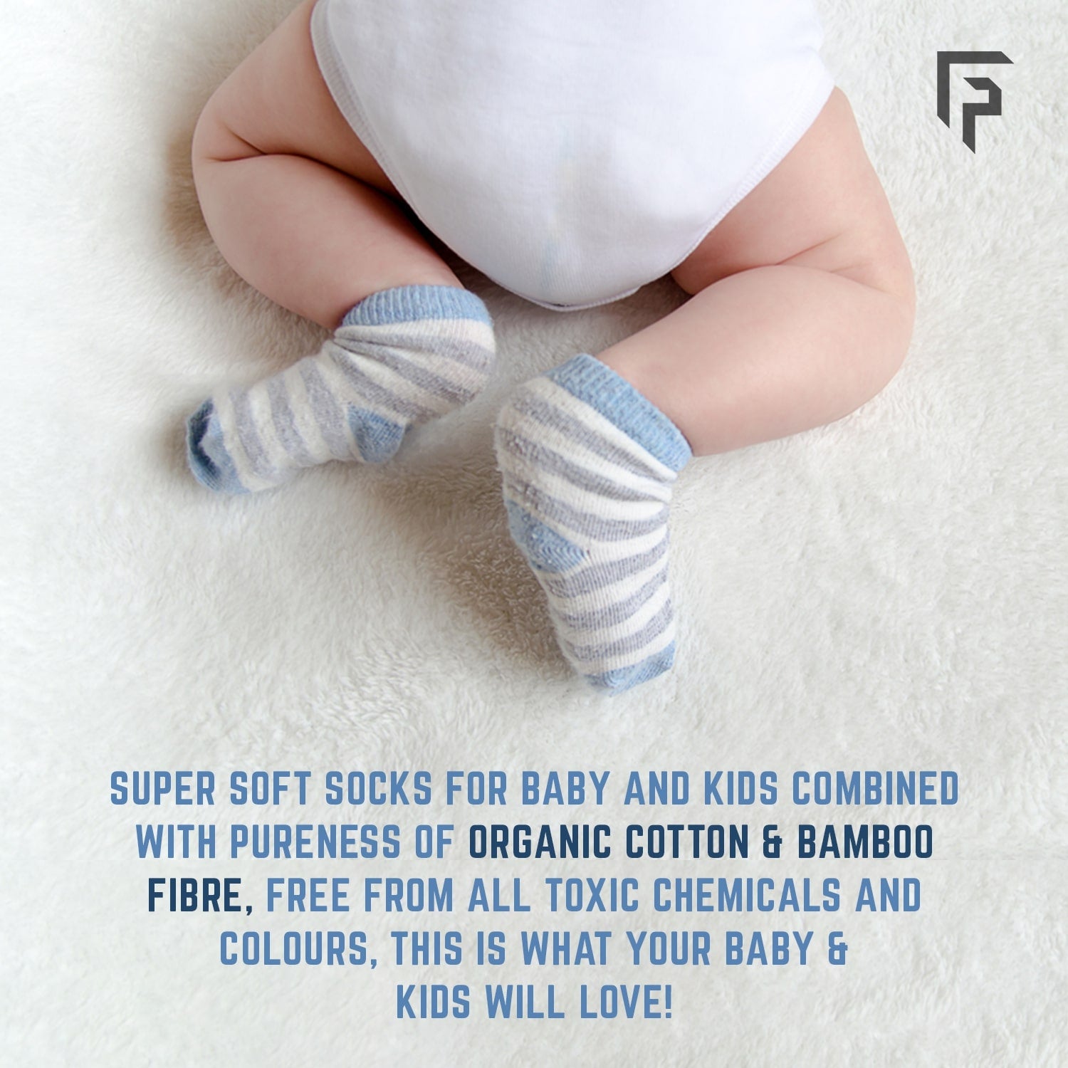 FOOTPRINTS Organic cotton Baby Boy Girls Kids Socks-12-30 Months - Pack of 8 Pairs -P3 Stripes &amp; P5 Blue