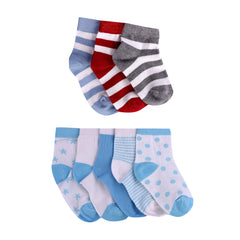 FOOTPRINTS Organic cotton Baby Boy Girls Kids Socks-12-30 Months - Pack of 8 Pairs -P3 Stripes &amp; P5 Blue
