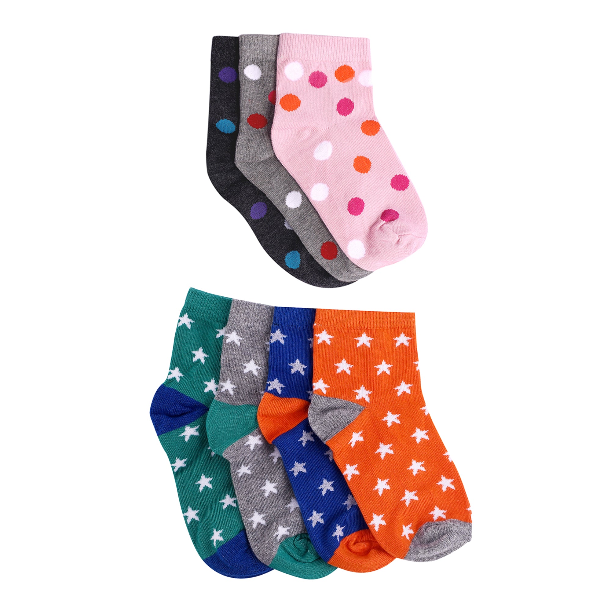 FOOTPRINTS Baby Boy's Big Dot and Star Print Organic Cotton Socks (3-5 Years, Multicolour) - Pack of 7