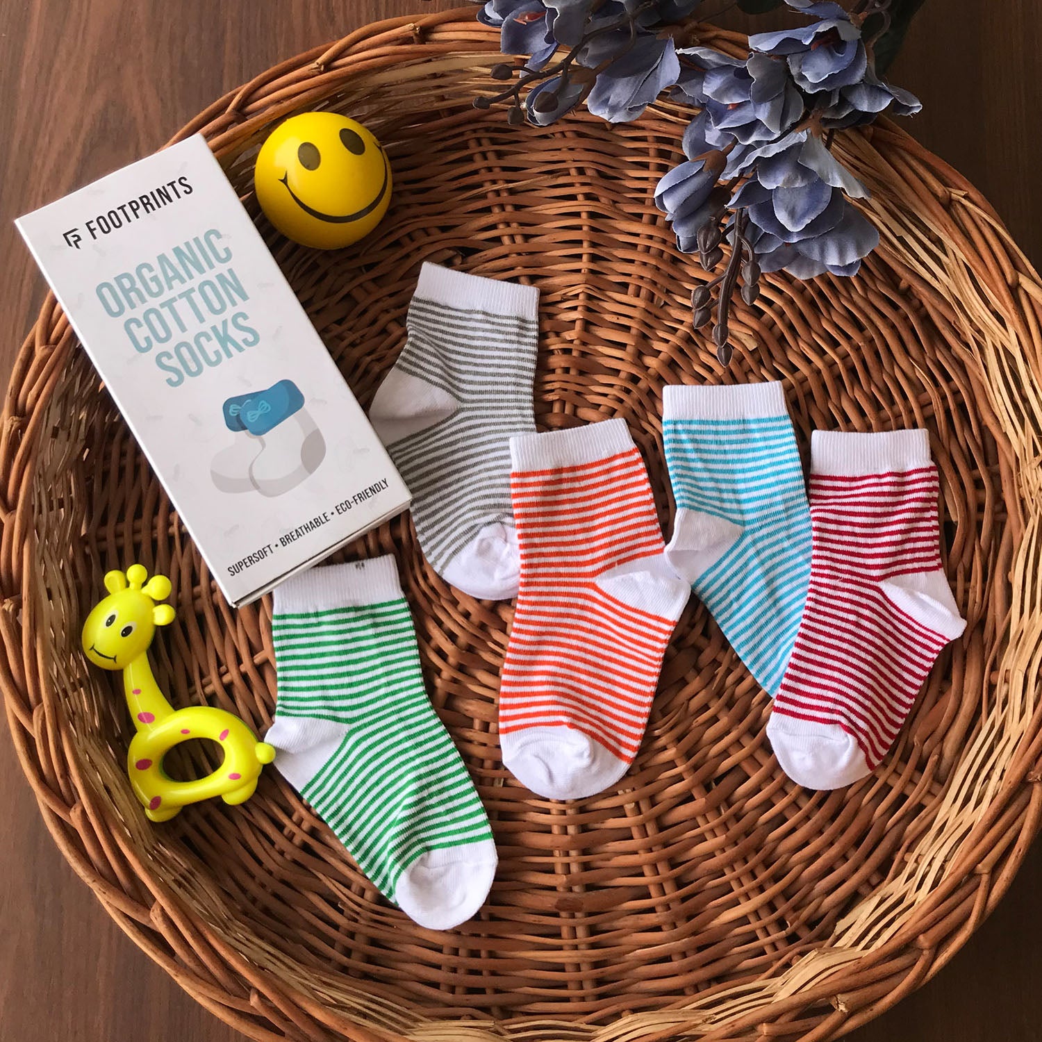 FOOTPRINTS Kid's Organic Cotton Stripes Socks (2-3 Years) Pack of 5 Pairs