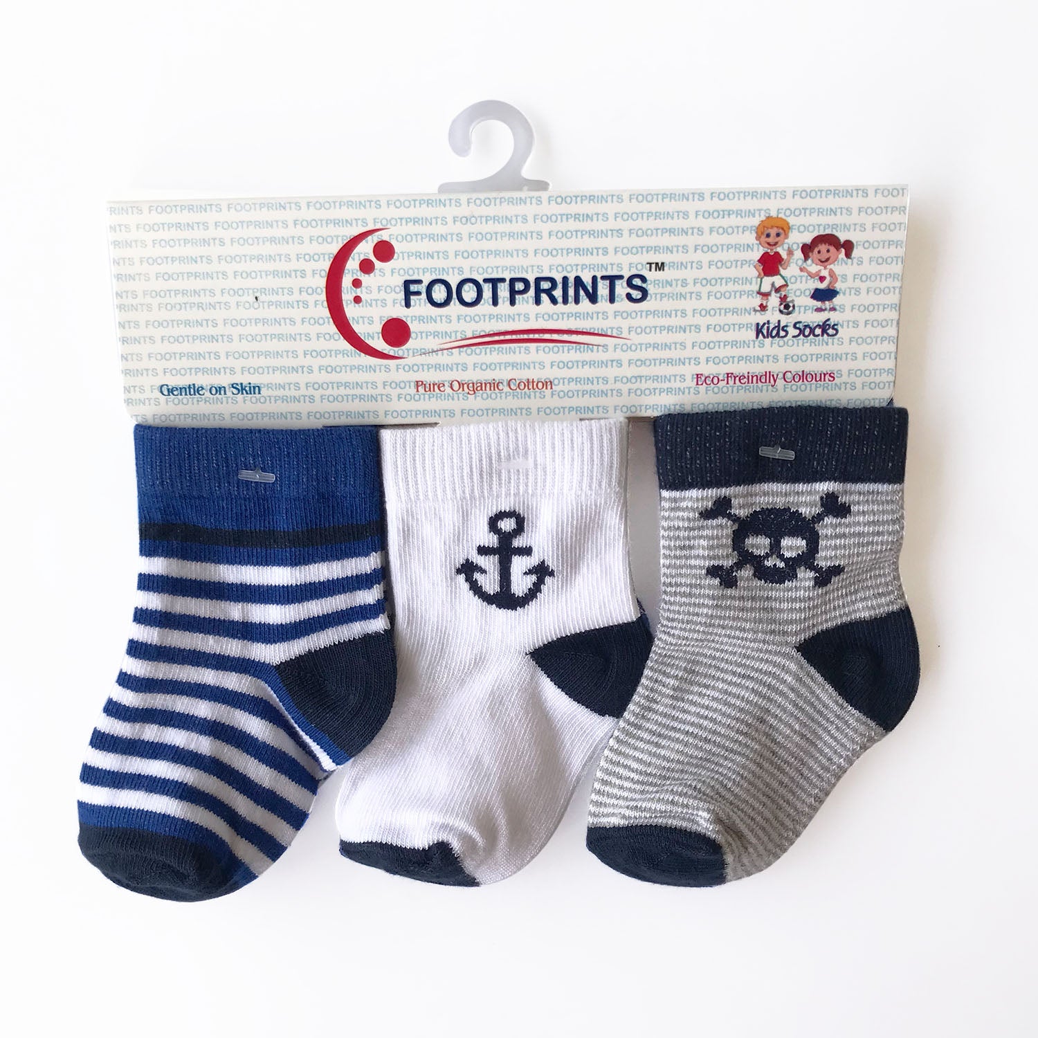 FOOTPRINTS Organic cotton Baby Boys Socks- 6-12 Months - Pack of 3 pairs - Anchor