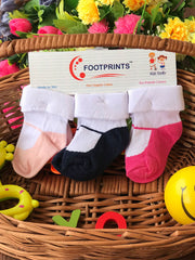Footprints Super soft Organic cotton socks- Pack of 3 - Girls Folded - Pink, Baby Pink, Black