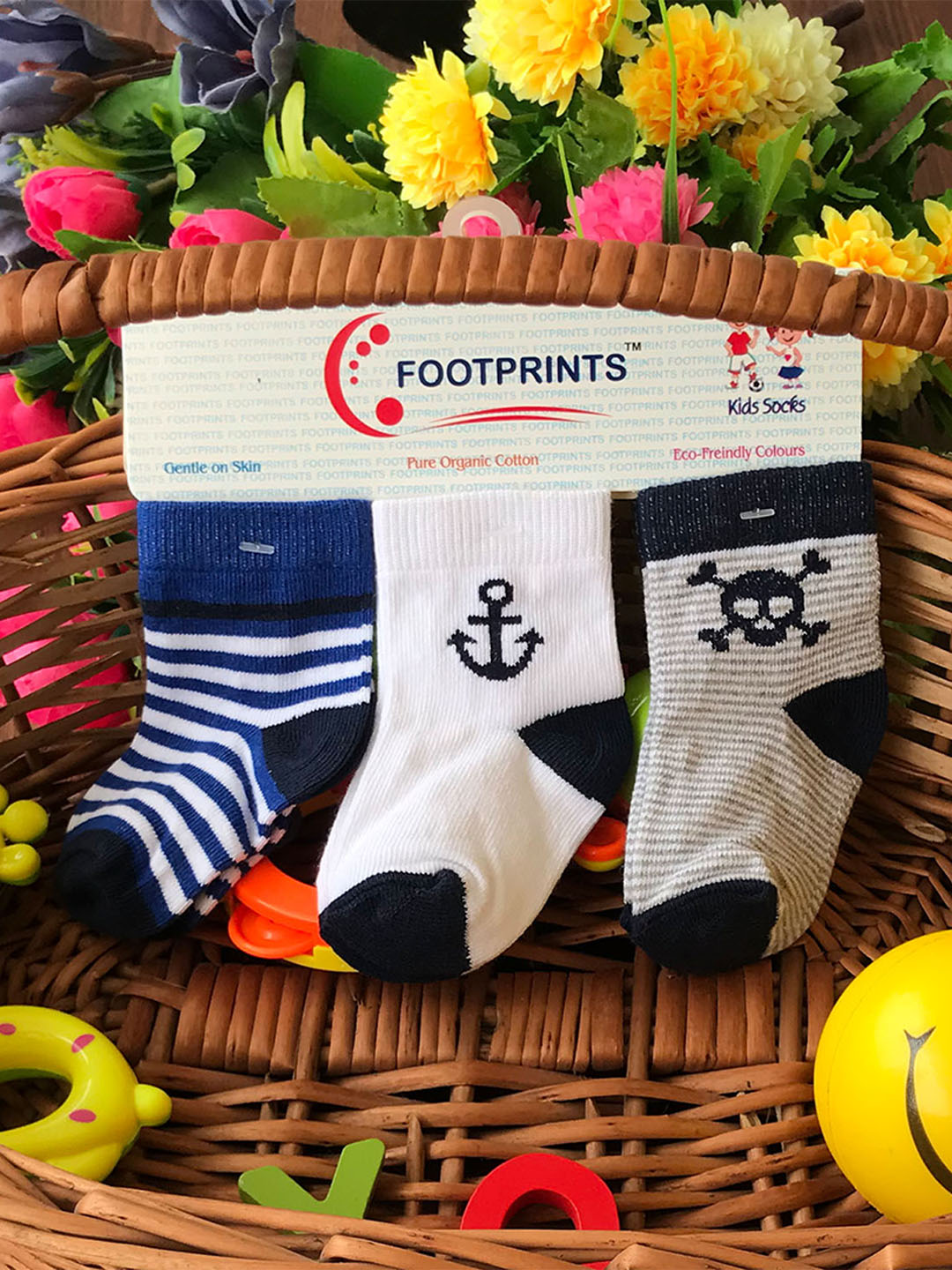 FOOTPRINTS Organic cotton Baby Boys Socks- 6-12 Months - Pack of 3 pairs - Anchor